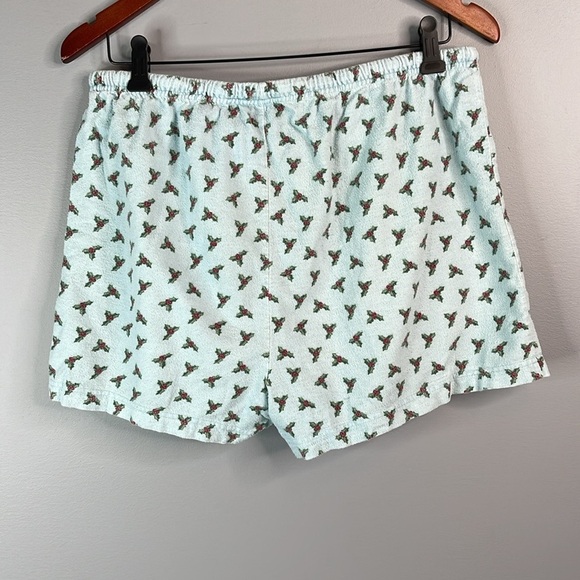 VINTAGE Holly Christmas Pajama Shorts Blue Flannel Drawstring Elastic Girls L 14 - Picture 6 of 8